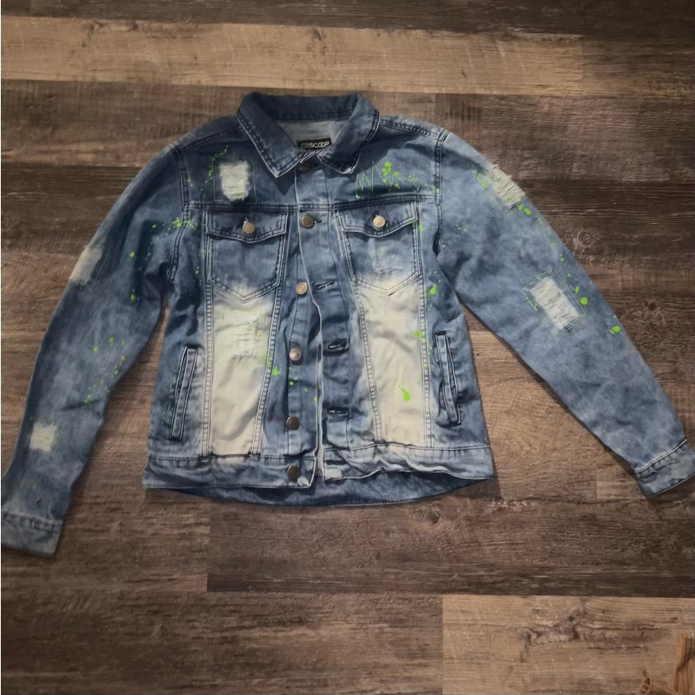 Dark Blue Denim Jacket w/ Neon Green Design